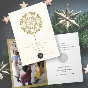 Golden Prosperous Bloom Your Business Logo Elegant Holiday Card