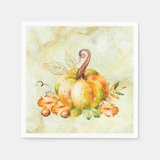 Golden Pumpkin Watercolor Paper Napkin (Front)