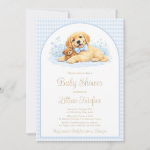 Golden Puppy Baby Shower Invitation for Boy – Blue