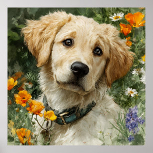 Golden Puppy Portrait Poster