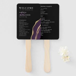 Golden purple agate wedding program Set of Fans