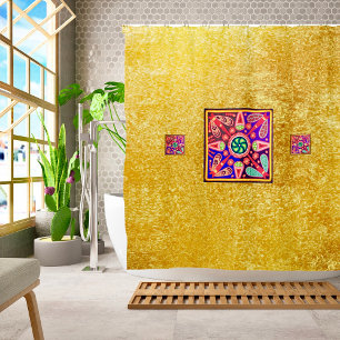 Golden & Purple Mexican Huichol Boho Folk Art
