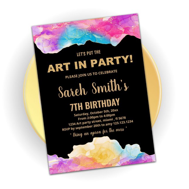 Golden Purple Paint Birthday Invitations (Creator Uploaded)