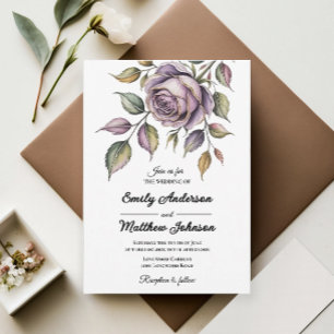 Golden Purple Rose Designer Wedding Invitation