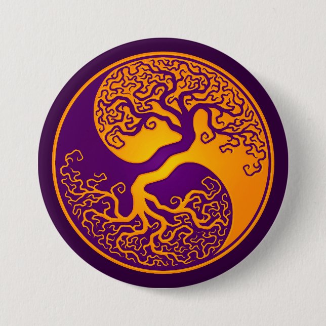Golden Purple Tree of Life Yin Yang 3 Inch Round Button (Front)