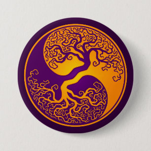 Golden Purple Tree of Life Yin Yang 3 Inch Round Button