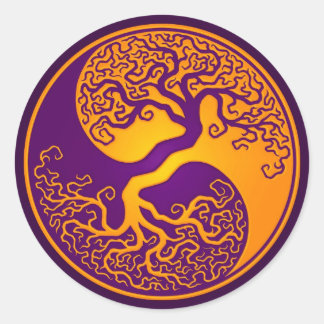 Golden Purple Tree of Life Yin Yang Classic Round Sticker