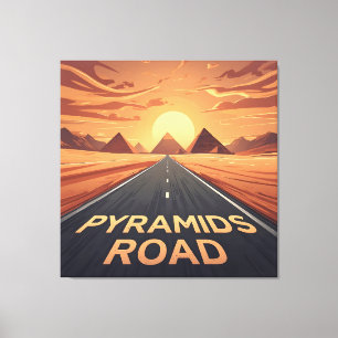 Golden Pyramids Road Egypt Sunset Art Canvas Print