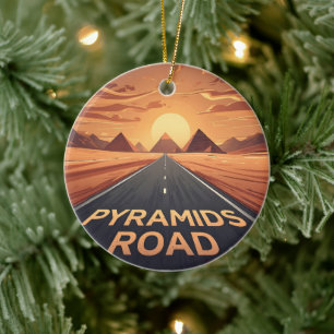 Golden Pyramids Road Egypt Sunset Art Ceramic Ornament
