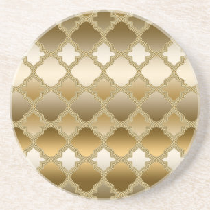 Golden Quatrefoil Moroccan Lattice Pattern Coaster