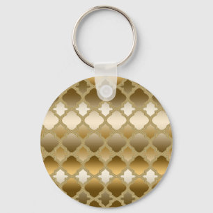 Golden Quatrefoil Moroccan Lattice Pattern Keychain