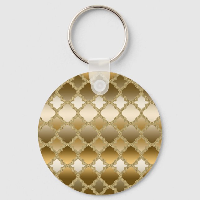 Golden Quatrefoil Moroccan Lattice Pattern Keychain (Front)