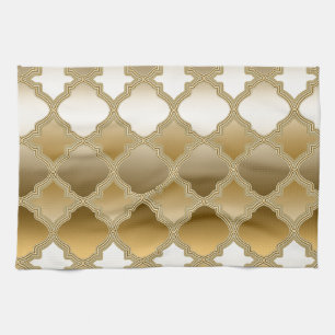 Golden Quatrefoil Moroccan Lattice Pattern Kitchen Towel