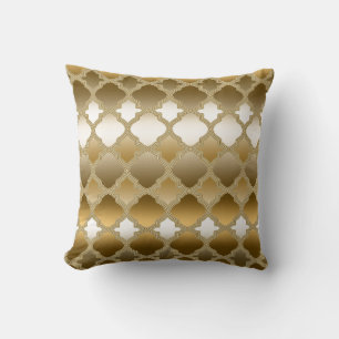 Golden Quatrefoil Moroccan Lattice Pattern Throw Pillow