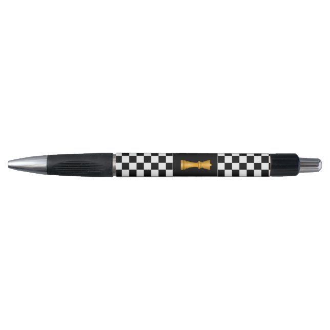 Golden Queen on Black and White Chess Pattern Pen (Front)