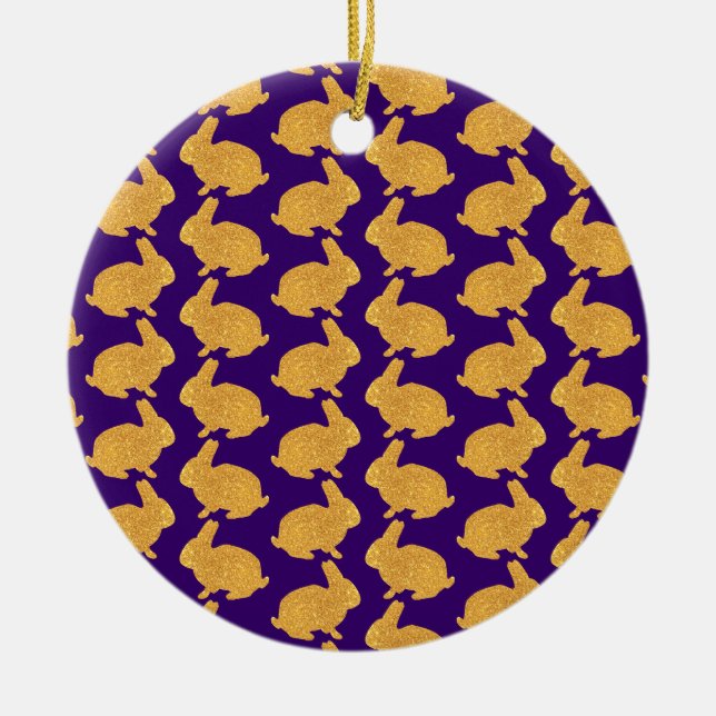 Golden Rabbits Ceramic Ornament (Front)