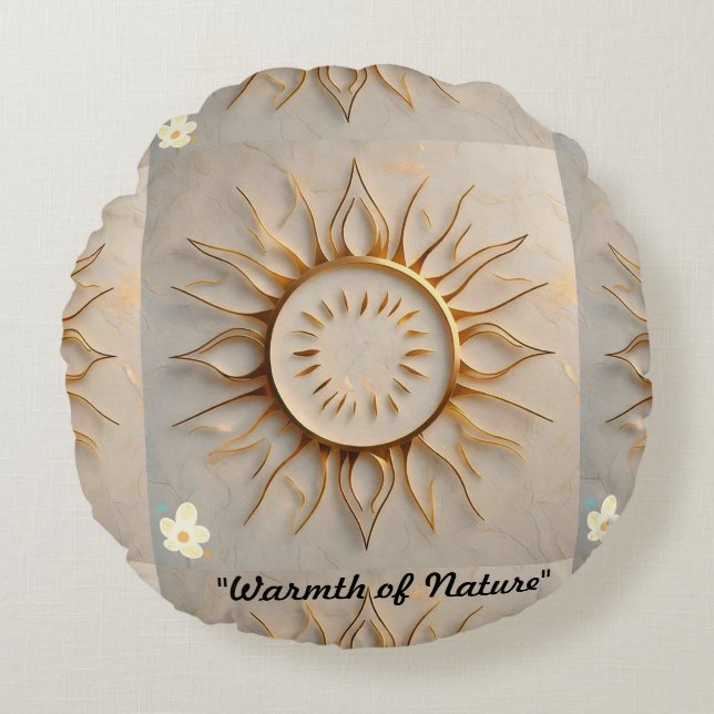 "Golden Radiance" Round Pillow (Front)