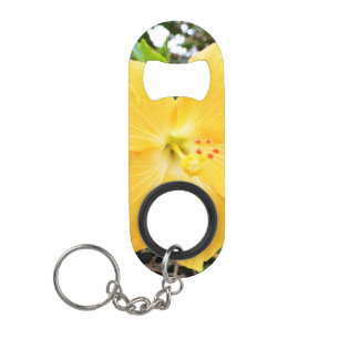 "Golden Radiance: Yellow Hibiscus Flower on a Tree Keychain Bottle Opener