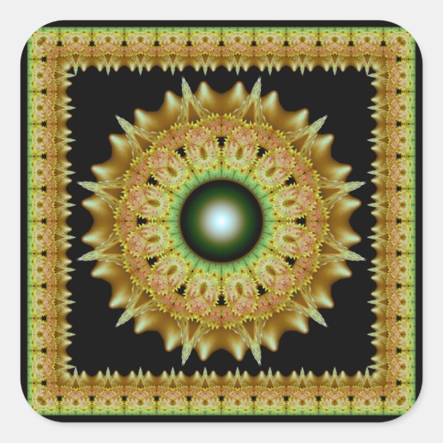 Golden radiant glossy mandala square sticker (Front)