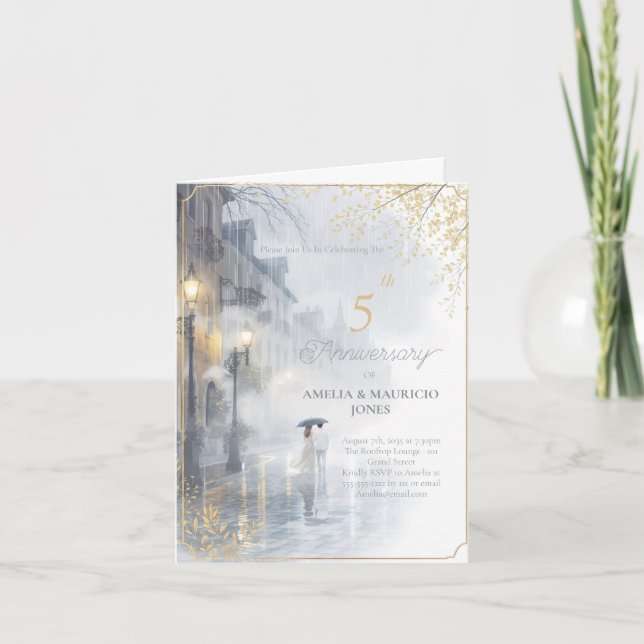 Golden Rain Romance wedding anniversary  Invitation (Front)