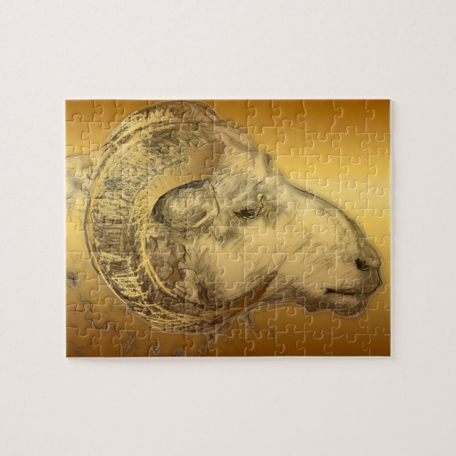 Golden Ram Année Chinese Zodiac Puzzle 2 (Horizontal)