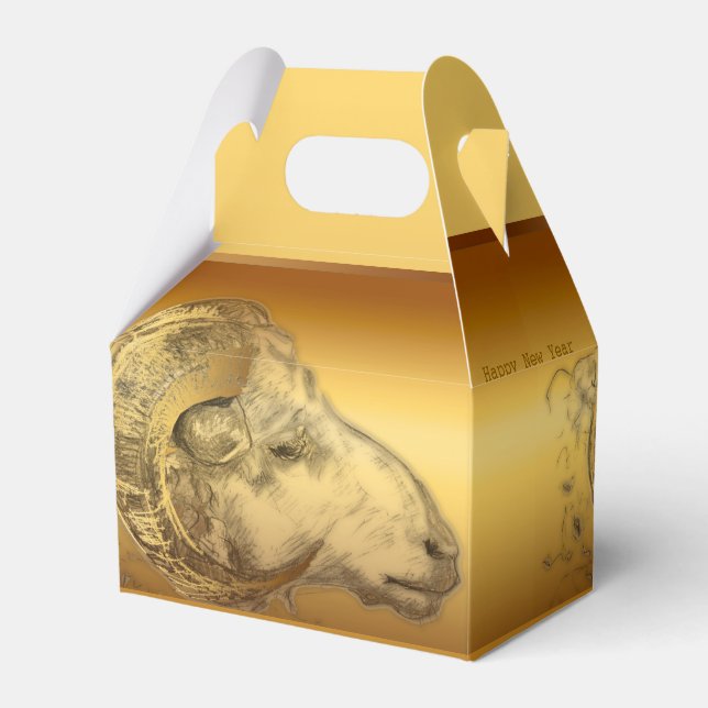 Golden Ram Chinese New Year Zodiac Favour Box (Front Side)