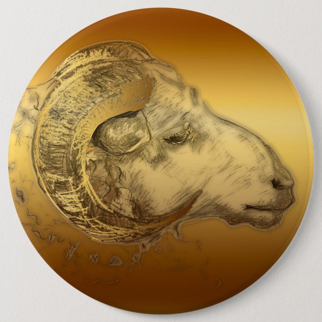 Golden Ram Year Chinese astrology Aries Zodiac B 6 Inch Round Button (Front)