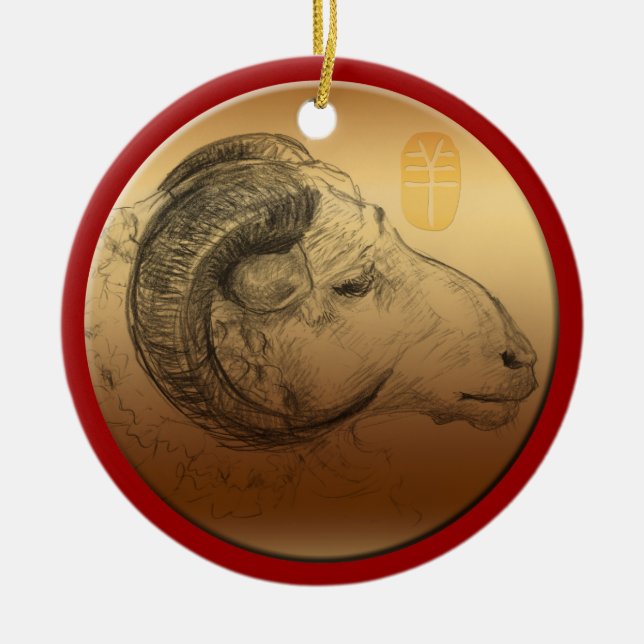 Golden Ram Year - Chinese Astrology Ceramic Ornament (Front)