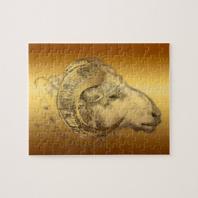 Golden Ram Year Chinese Zodiac Aries Puzzle (Horizontal)