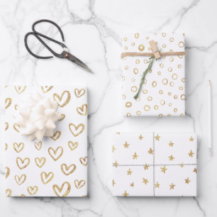 Golden Random Patterns Wrapping Paper Sheet