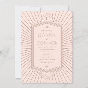 Golden Rays Initials Rose Gold Art Deco Wedding Invitation