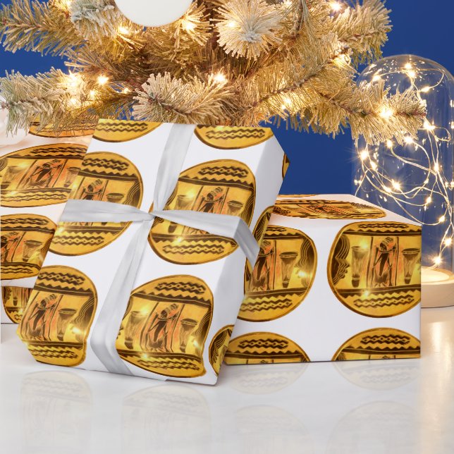 Golden Red African Art Wrapping Paper (Holidays)
