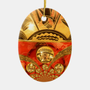 Golden red African traditional art Ceramic Ornament