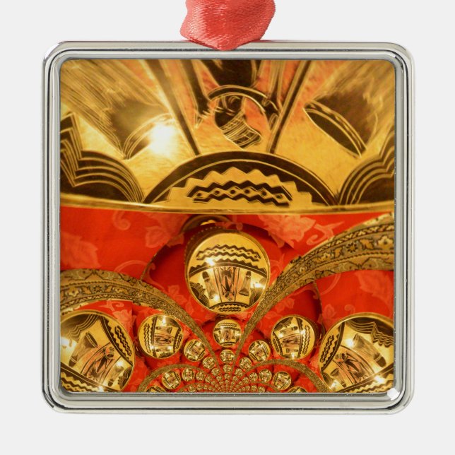Golden red African traditional art Metal Ornament (Front)