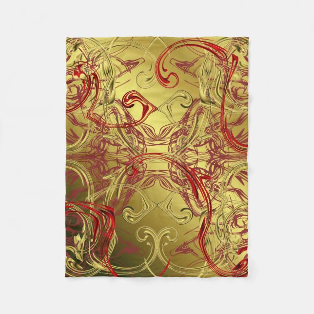golden, red and black shiny festive coloured fleece blanket (Front)