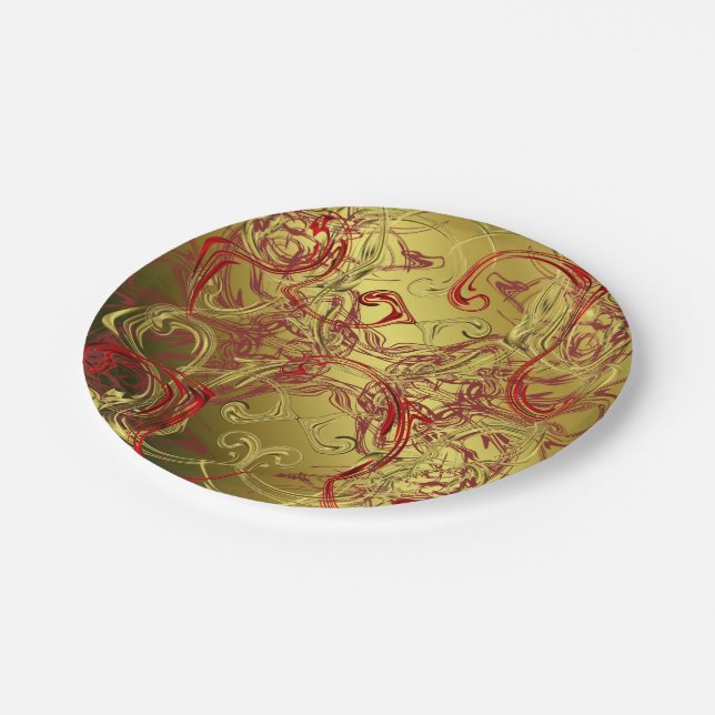 golden, red and black shiny festive coloured paper plate (Angled)