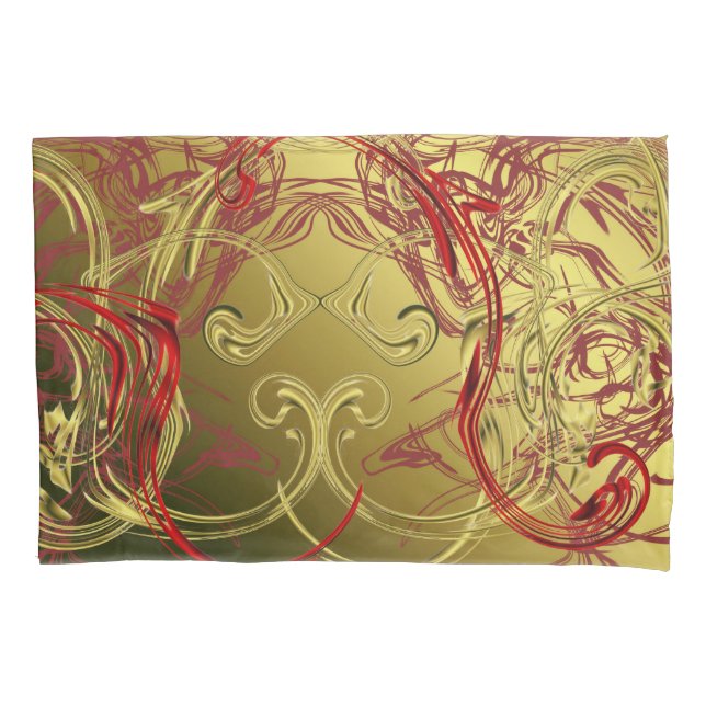 golden, red and black shiny festive coloured pillowcase (Front)