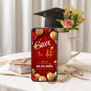 Golden Red Balloons Graduation  Save The Date