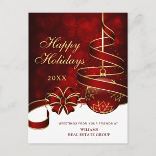 Golden Red Christmas Ball Corporate Greeting Holiday Postcard