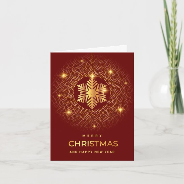 Golden Red Christmas Ornament Corporate Greeting Holiday Card (Front)