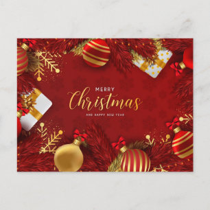 Golden Red Christmas Ornament Corporate Greeting Holiday Postcard
