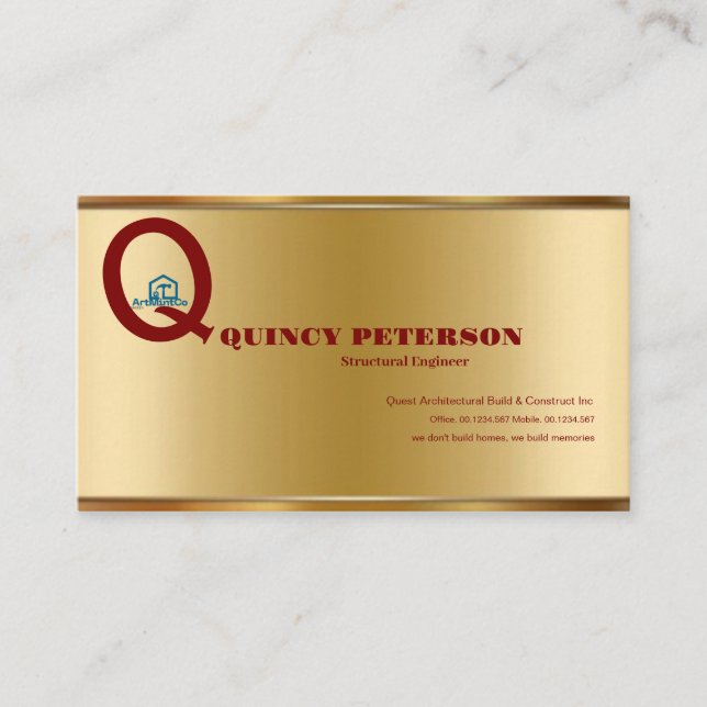 Golden & Red Layers Monogram Initial Founder CEO B Calling Card (Front)