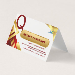 Golden & Red Layers Monogram Initial Founder CEO Business Card