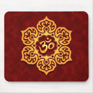 Golden Red Lotus Flower Om Mouse Pad