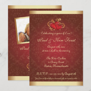 Golden Red Photo 50e Mariage Invitation de l'anniv