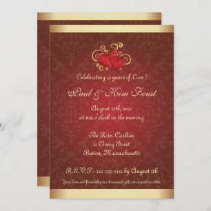 Golden Red Photo 50th Wedding Anniversary Invite