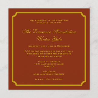 Golden red square frame corporate holiday formal invitation