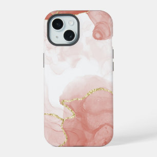 Golden Red Watercolor Marble Pattern iPhone 15 Case