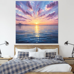 Golden Reflections – Istanbul Sunset Watercolor Ar Canvas Print
