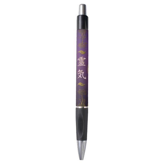 Golden Reiki Healing hands Symbol on purple lotus Pen (Front Vertical)